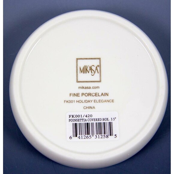 Mikasa Holiday Elegance Porcelain Poinsettia Covered Box 3.5" FK001/420 NEW - Picture 5 of 6